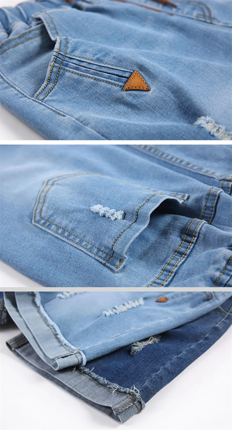 Летние женские джинсы 2019 новые свободные большие размеры высокой талией женские джинсовые шорты отверстие с эластичной талией дамы Пять