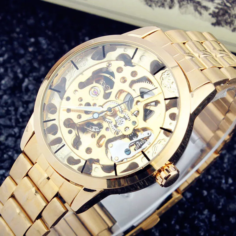 

Luxury Style Men's Women Lady Unisex Automatic Mechanical watch Self-Wind Wrist Watch Golden Stainless Steel Skeleton Time Gift