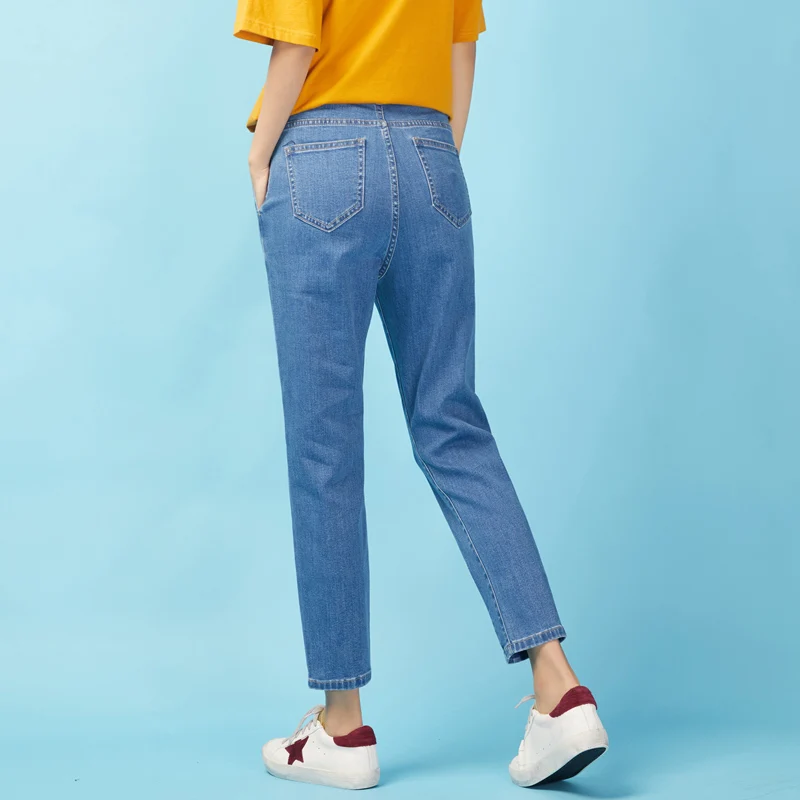 Женские джинсы LEIJIJEANS светло синие до щиколотки в стиле ретро со средней талией