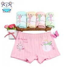 От 2 до 6 лет для маленьких девочек хлопковые трусы Платье с изображением снеговика детское короткое нижнее белье для девочек трусы 4 шт./лот