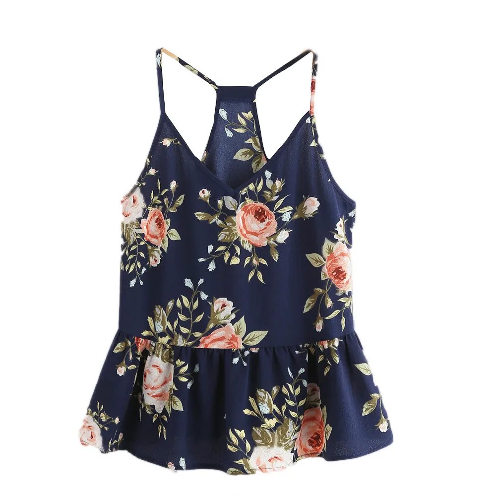 Женский цветочный укороченный топ без рукавов с V образным вырезом в стиле бохо