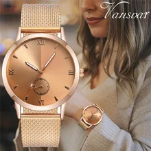 Лидер продаж, модные женские часы с циферблатом из розового золота, Роскошные Аналоговые кварцевые часы Vansvar, Брендовые Часы Relogio Feminino