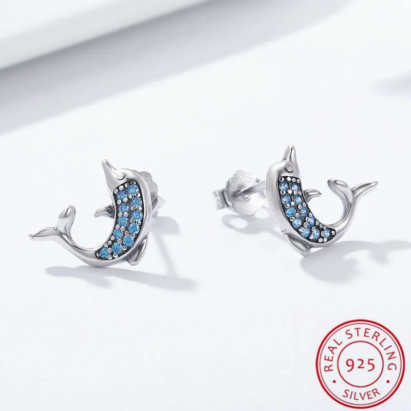 

Animal Dolphin Earrings, Trendy Blue Zircon Charm Earrings, 925 Sterling Silver Earrings, Women Fashion Jewelry,Wholesales
