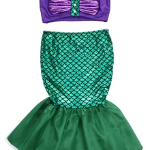 Emmababy Baby Girls Kids Mermaid Bikini Swimwear Swimsuit Bathing Sequin Suit Purple BowKnot Tube-Green Meimaid Skirt 2Pcs