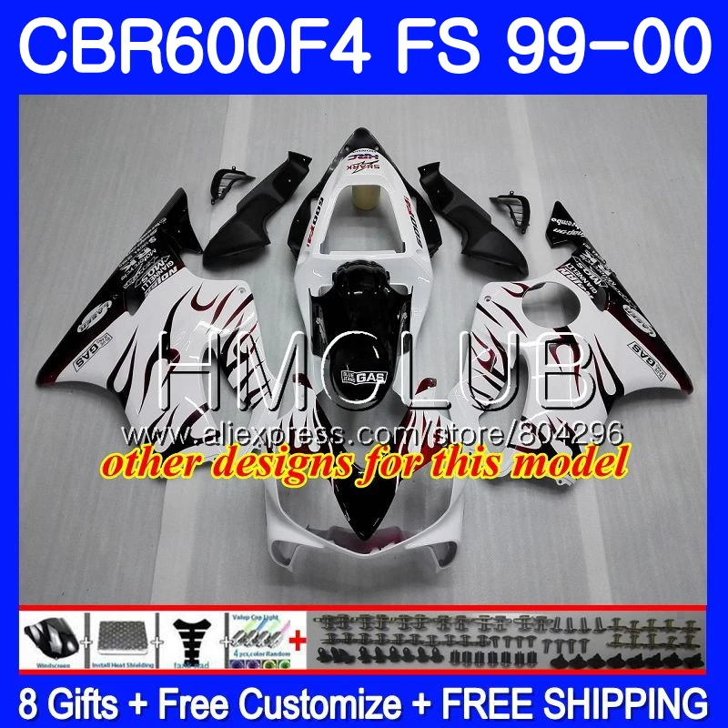 Кузов глянцевый черный для HONDA CBR600F4 CBR600 F 4 RR CBR600 F4 99 00 60HM. 2 CBR 600F4 CBR 600 FS CBR 600 F4 1999 2000 обтекатель