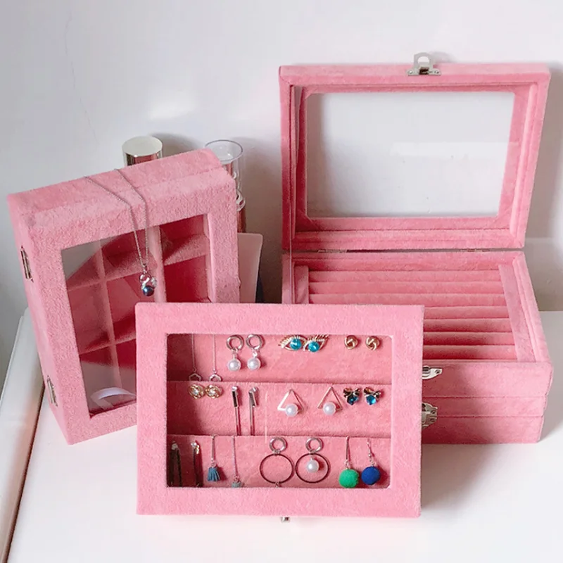 New Size 20.5*15*5cm Pink  Jewelry Display Box Case for Rings Earrings Bracelets Necklaces or other Ornaments Storage Organizer