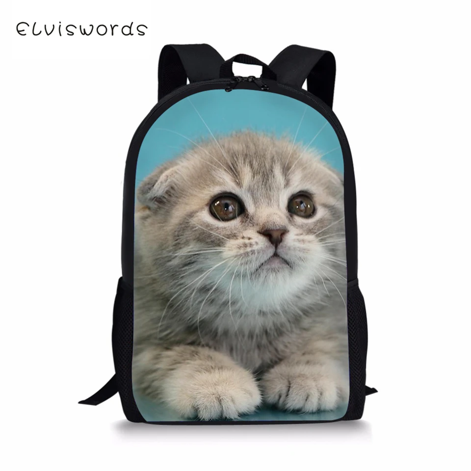 ELVISWORDS, детский модный рюкзак, шотландский, складной, для кошек, детские школьные сумки, Мультяшные животные, для малышей, школьные сумки, женский рюкзак