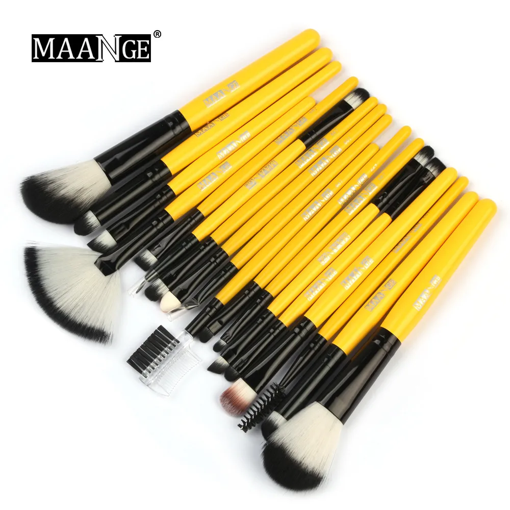 MAANGE Yellow beauty Holder, 18 шт., деревянная основа, косметическая кисть для бровей, тени для век, наборы кистей для макияжа, инструменты, набор для лица