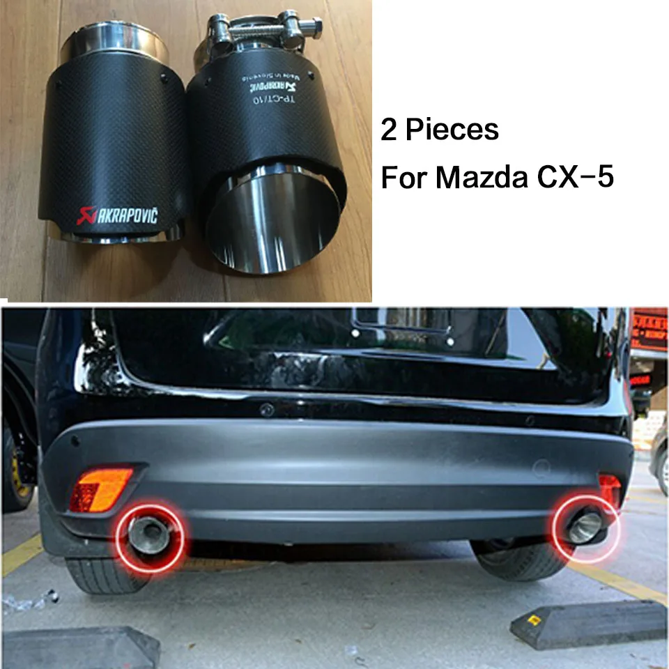 2 шт. углеродное волокно Akrapovic выхлопные наконечники для Mazda 6 Atenza Mazda CX-5 Audi Q5 Cadillac ATS Jeep grand cherokee аксессуары - Цвет: For Mazda CX-5