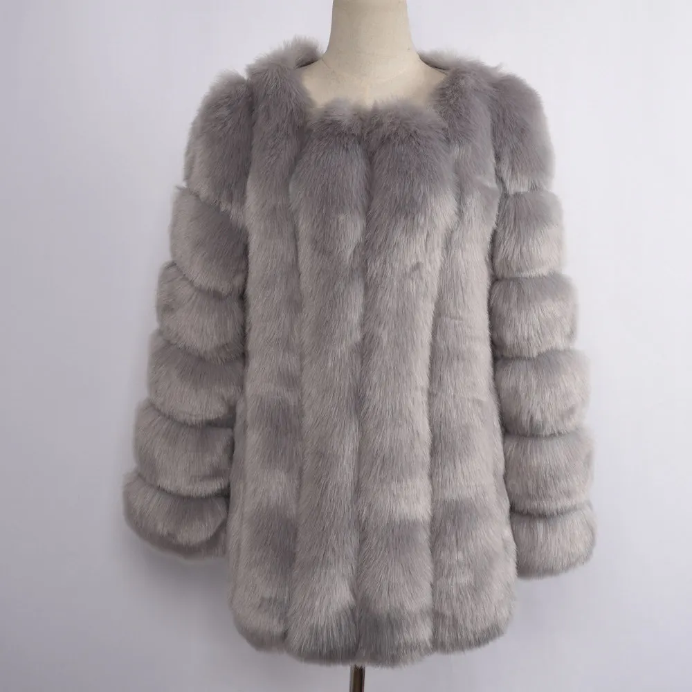 Женская Шуба из искусственного меха, пушистая Меховая куртка из искусственного меха, зимний толстый теплый мех, модный стиль, высокое качество, розничная/ S8409 - Цвет: Light Grey