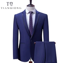 Синие деловые мужские костюмы TIAN QIONG на заказ, Классические свадебные костюмы для мужчин на заказ, смокинги для жениха на заказ для мужчин