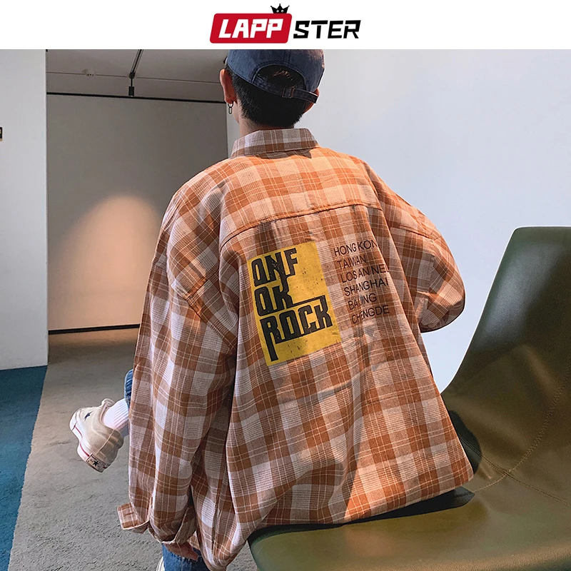 LAPPSTER мужские рубашки в клетку harajuku повседневные мужские рубашки на пуговицах с длинным рукавом осенние свободные уличные дизайнерские хлопковые рубашки