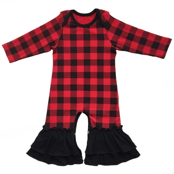 

bull head new print ruffle Romper Baby boy romper Christmas outfit Infant Sleepers baby girls pajama gown Buffalo plaid jumpsuit