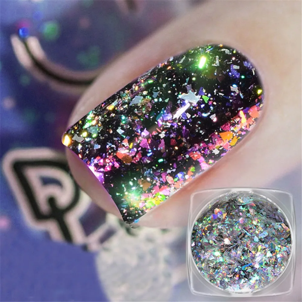 0,2 грамм/коробка Galaxy Holo Хамелеон лазерные чешуйки-украшения для ногтей Блестки для ногтей галактика хромированные хлопья лазерные хлопья