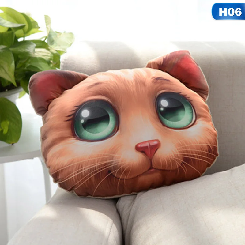25*25*10 см 3D кошка собака милый Принт животные голова автомобиля чехлы для сидений шеи Отдых плюшевые подушки безопасности подголовник с наполнением - Цвет: H06