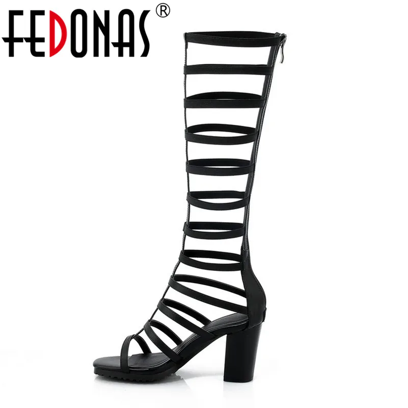 

FEDONAS Fshion Sexy High Boots For Women Summer Sandals Genuine Leather Pumps Back Zipper Style Fashion Women Motorcycle Boots