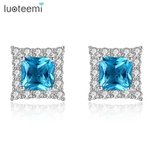 LUOTEEMI, квадратные, элегантные, 925 пробы, серебряные серьги-гвоздики для женщин, свадебные, вечерние, проложенные фианитами, синие ювелирные изделия, Oorbellen, рождественский подарок