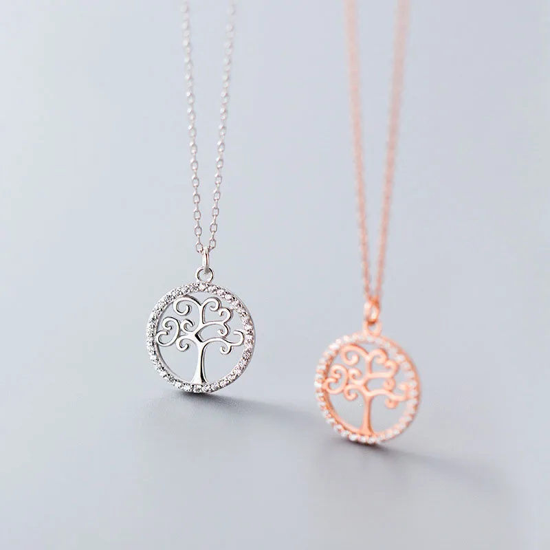 

Unique Round Hollow Tree CZ 925 Sterling Silver Necklace