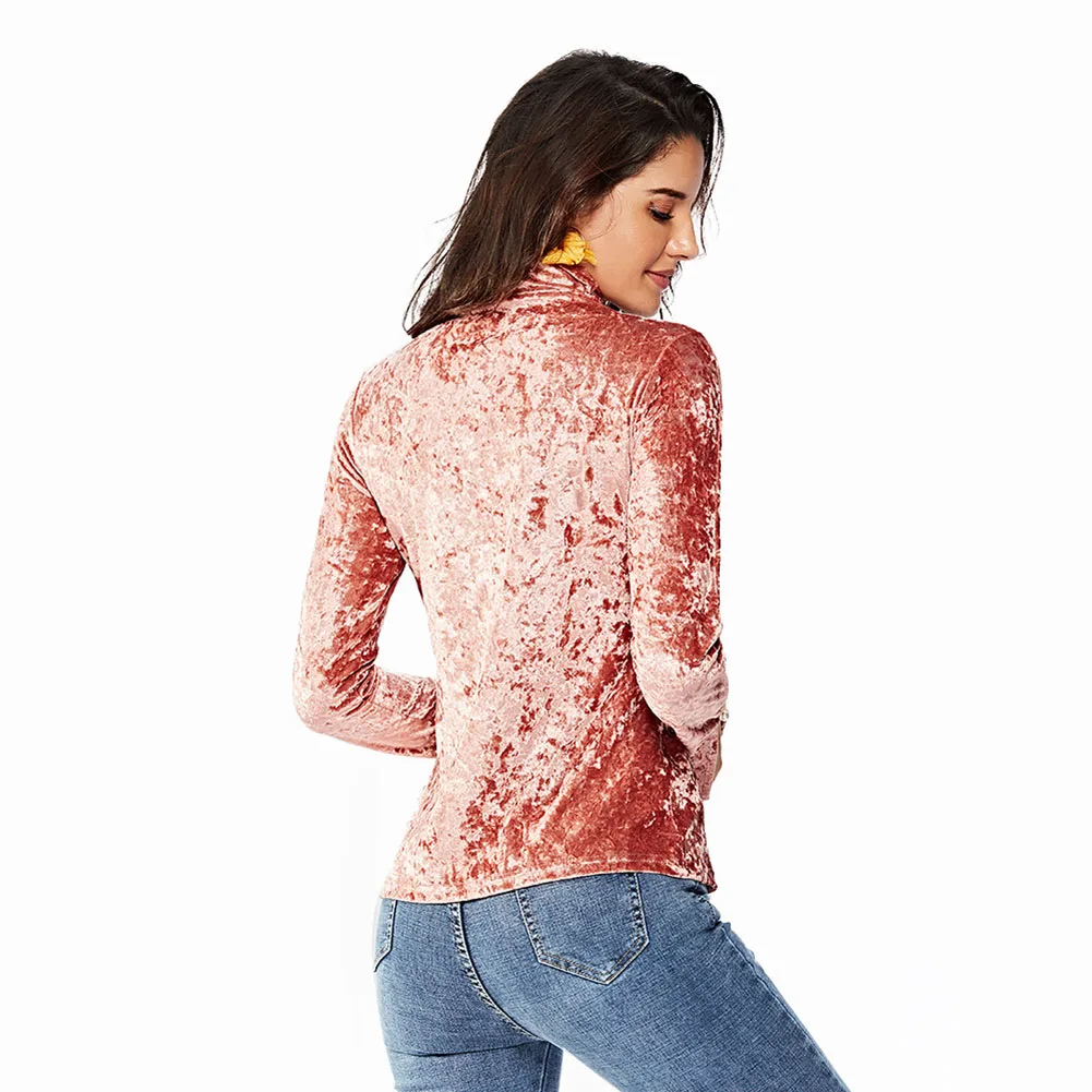 

New Arrival Women Autumn Slim Fit Long Sleeve Basic Tops Velvet Turtle Neck Slim Tops Clothes