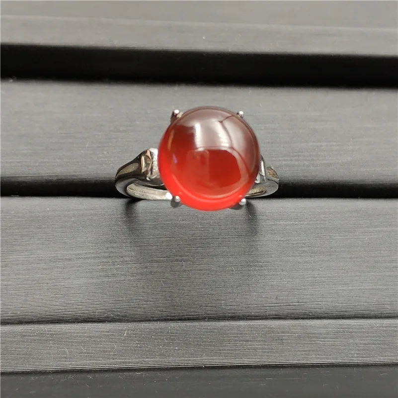

Natural Garnet Ring 12mm Women Men Anniversary Love Gift Orange Red AAAAA 925 Sterling Silver Fashion Adjustable Ring Jewelry