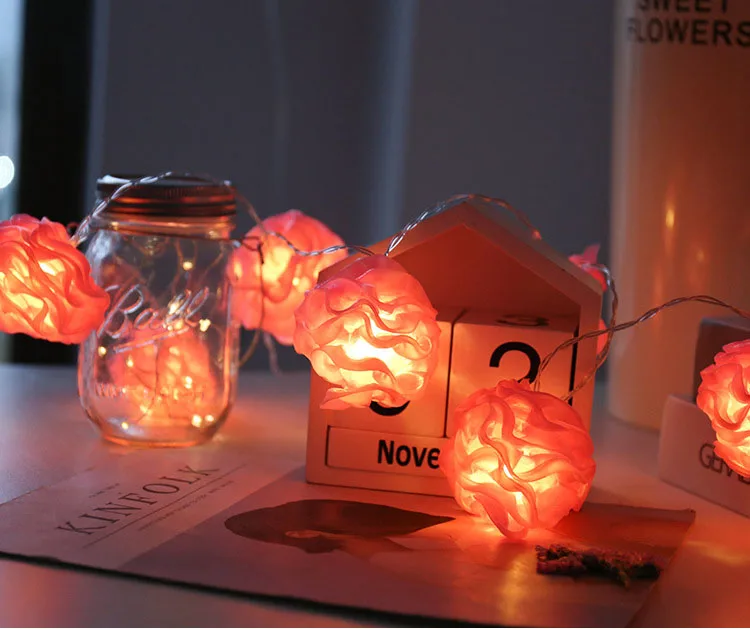 40 светодиодный фея белый розовый Шелковый цветок мяч Luminaria Батарея действовали свет строка 4 m светодиодный Декор для Рождественский венок