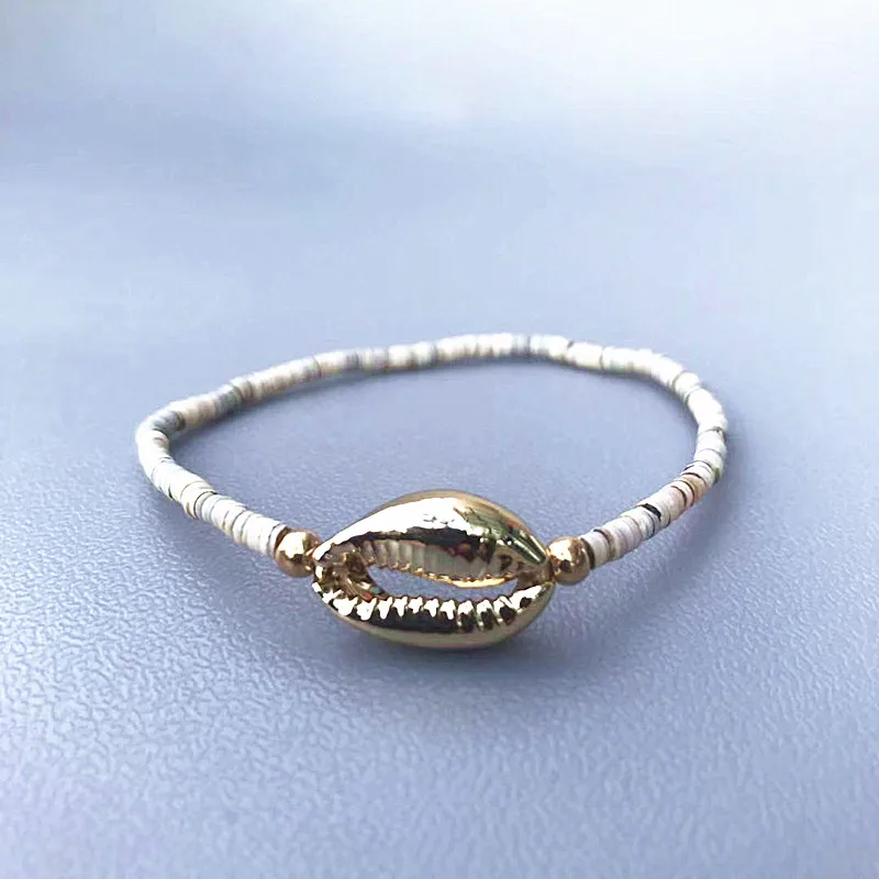 Богемский золотой браслет для женщин, растягивающийся браслет, бусины из натуральных раковин, ювелирный браслет, Модный женский подарок - Окраска металла: Светло-желтый, золотистый цвет