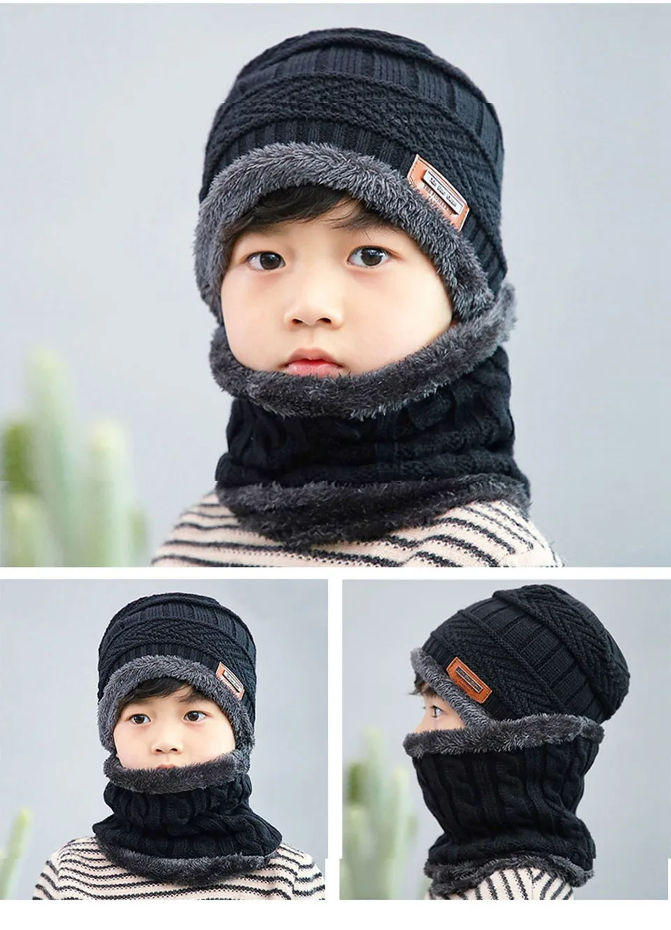Брендовая детская вязаная шапка, шарф, костюм зимняя милая мягкая шапка, шарф, теплая бархатная утолщенная шапка, повседневная одежда для мальчиков и девочек