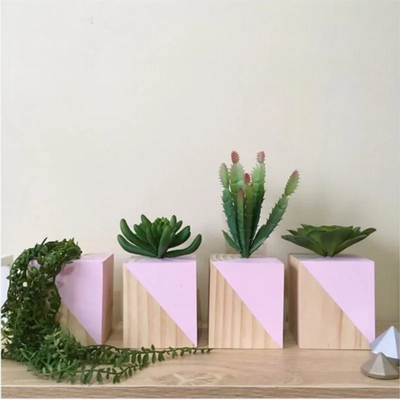 

Simulation Succulent Wood Cube INS Nordic Wooden Building Blocks Ornament For Kids Room Decoration Natural Baby Toys Photo Props