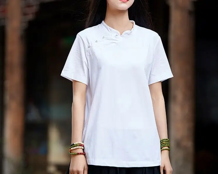Summer&Spring black/white short sleeve women cotton&linen tai chi suit zen nun shirts lay uniforms wushu kung fu T-shirts