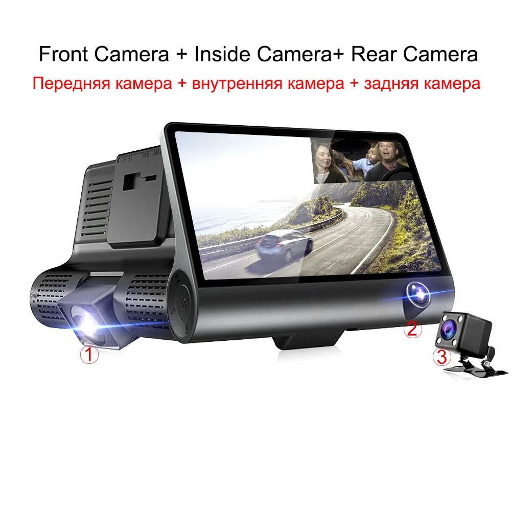 With Rear Cam 4,0 дюймов Dash camera 3 camera s Dash Cam объектив двойной объектив с камерой заднего вида видеорегистратор авто регистратор Dvrs Автомобильный видеорегистратор - Название цвета: With Rear Cam
