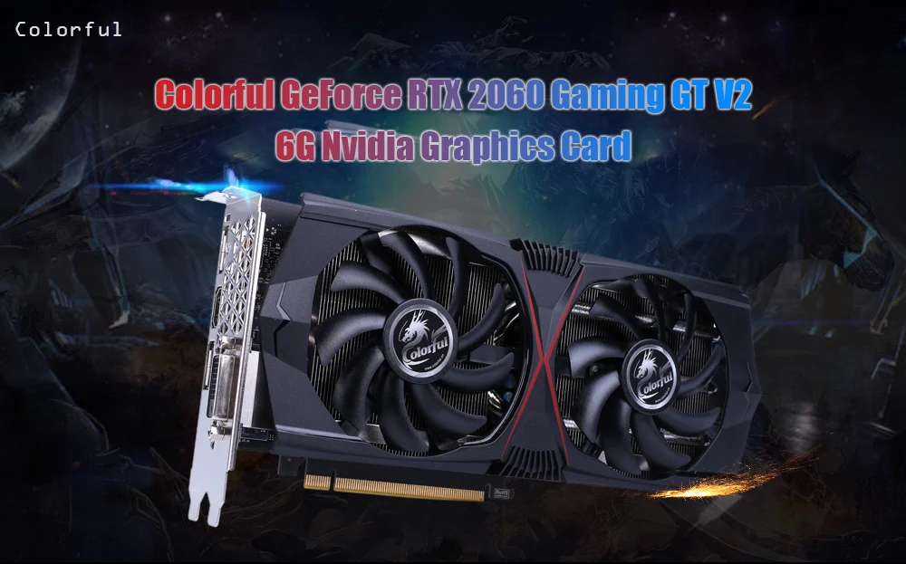 Оригинальная Красочная видеокарта GeForce RTX 2060, 6 ГБ, игровая видеокарта GT, 8-контактная видеокарта с двумя вентиляторами, 1365 МГц, 192 бит, 12 нм, HDMI, DVI, DP