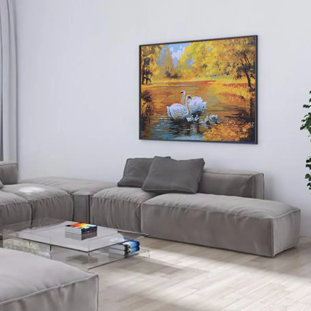 White Swan Lake Art Paint By Number DIY 40*50cm  Acrylic Oil Painting On Canvas