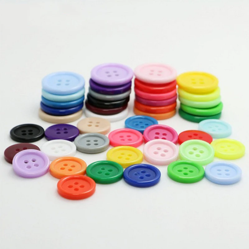 100pcs high quality round flatback 4 holes solid color resin buttons sewing on shirt handmade baby diy buttons plastic buttons