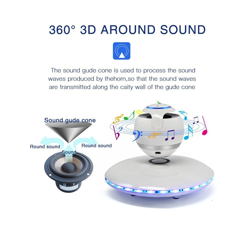 Беспроводная магнитная левитация 3D Bluetooth динамик вращающийся с красочной