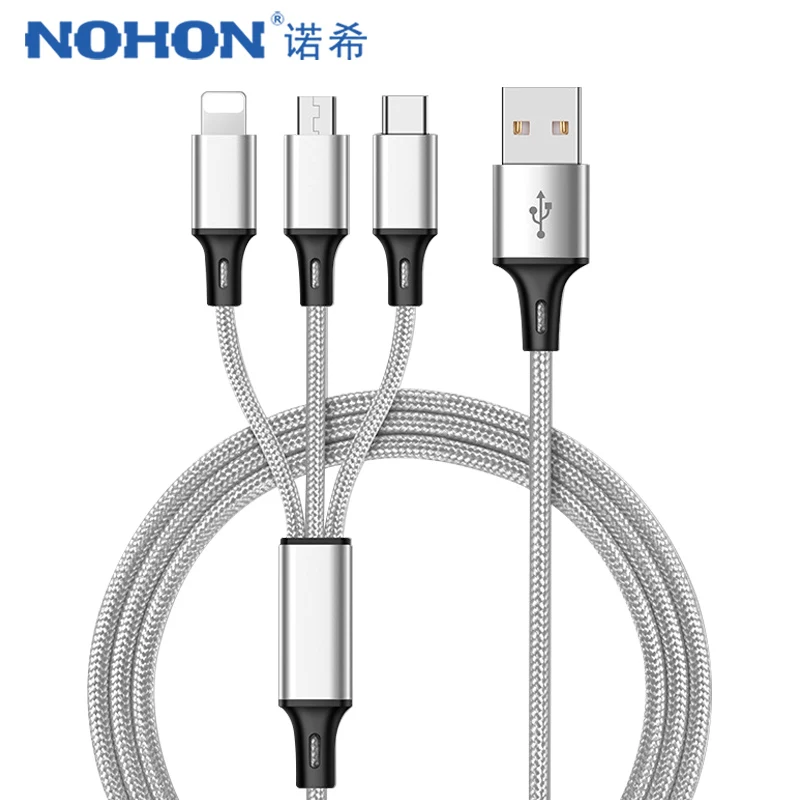 NOHON 3 2 в 1 Micro usb type-C кабель для зарядки для iPhone 7 8 6 6S Plus X iOS Android для Xiaomi LG кабели для быстрой зарядки
