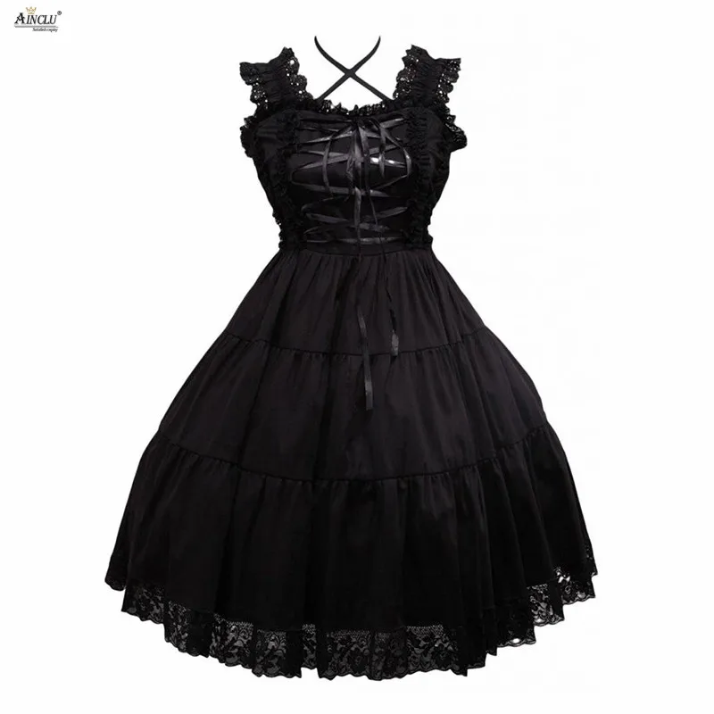 

Girls Lolita Dress Gothic Fashion Style Cotton Black Sleeveless Sling Cospaly Lolita Dress/Supporting Customization XS-XXL