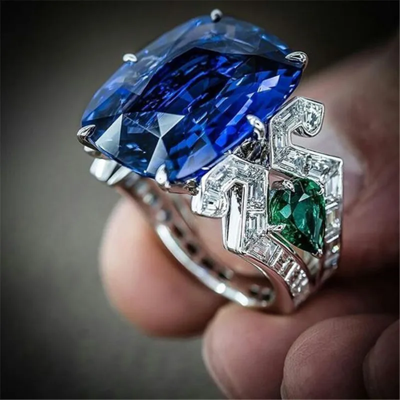 Huge Blue Stone Ring Vintage Princess Blue Stone Ring For Women Wedding