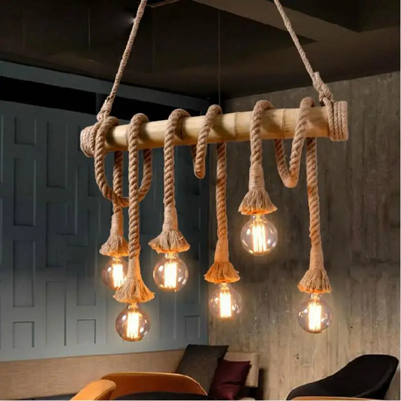Подвесные светильники в стиле ретро из пенькового кордажа lustre Bar кафе освещение