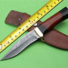 Новые маленькие охотничьи ножи с Дамасским лезвием, фиксированные ножи с деревянной ручкой, тактический нож для кемпинга, многофункциональные инструменты
