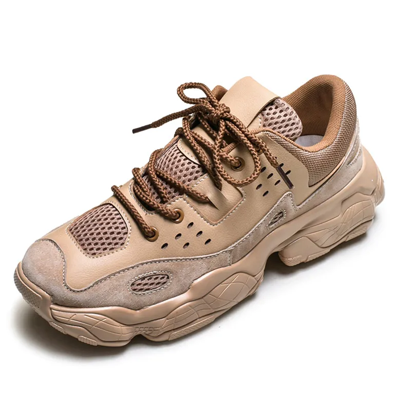 Новое поступление, мужские кроссовки для тренировок, обувь для папы, Ретро стиль, толстая подошва, дышащая летняя Уличная обувь для бега, отдыха, Белая обувь - Цвет: Brown