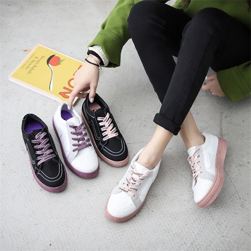 

2019 Summer Woman Sneakers White Black Zapatillas Mujer Shoes Woman Fashion Flat Ladies Vulcanized Sneakers