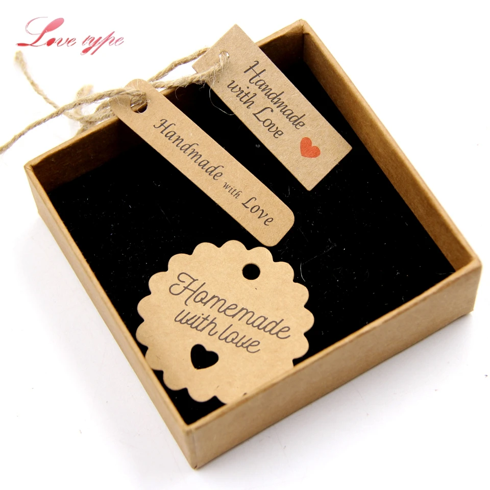 

50PCS Handmade with Love Paper Tags+ Rope Creative Paper Card Tag Labels Hang Tag DIY Crafts Party Favors Gift Wrapping Supplies