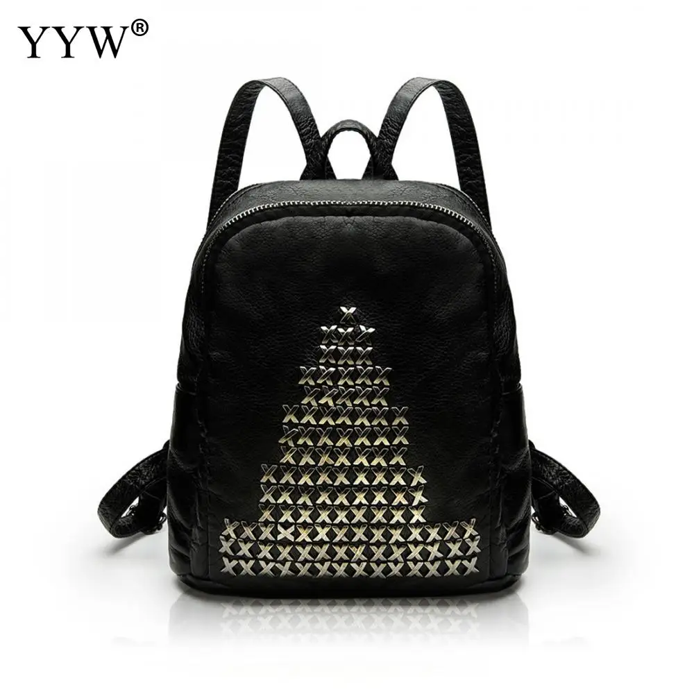 

YYW New Design Women Pu Backpack Rivet Solid School Leather Shoulder Bag Travel Notebook Designer Mochila Female Travel Backbags