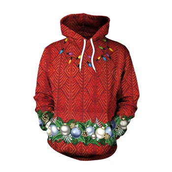 

2018 Autumn Winter New Fashion Christmas 3D Print Sweatshirt Long Sleeve Casual Red Hoodies Men Women Pullover Tracksuit Gifts