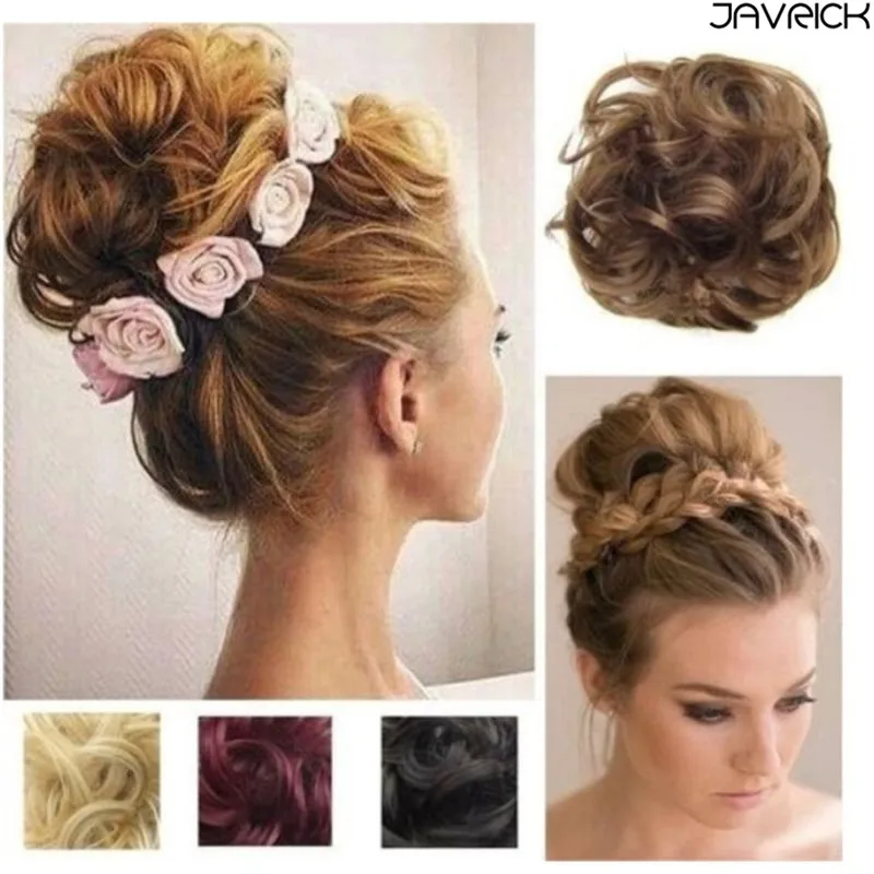 

Women Girls Synthetic Hair Extension Bun Donut Updo Ponytail Holder Elastic Wave Curly Wig Decorative Hairpieces Wrap Scrunchies