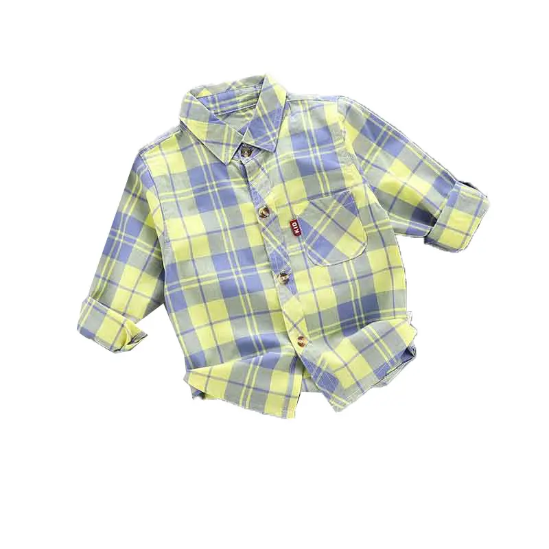 Одежда для маленьких мальчиков рубашки в полоску с длинными рукавами Топы, джинсовые штаны Одежда для младенцев Bebes повседневные Костюмы цельнокроеная рубашка цельнокроеная одежда - Цвет: yellow-plaid-shirt