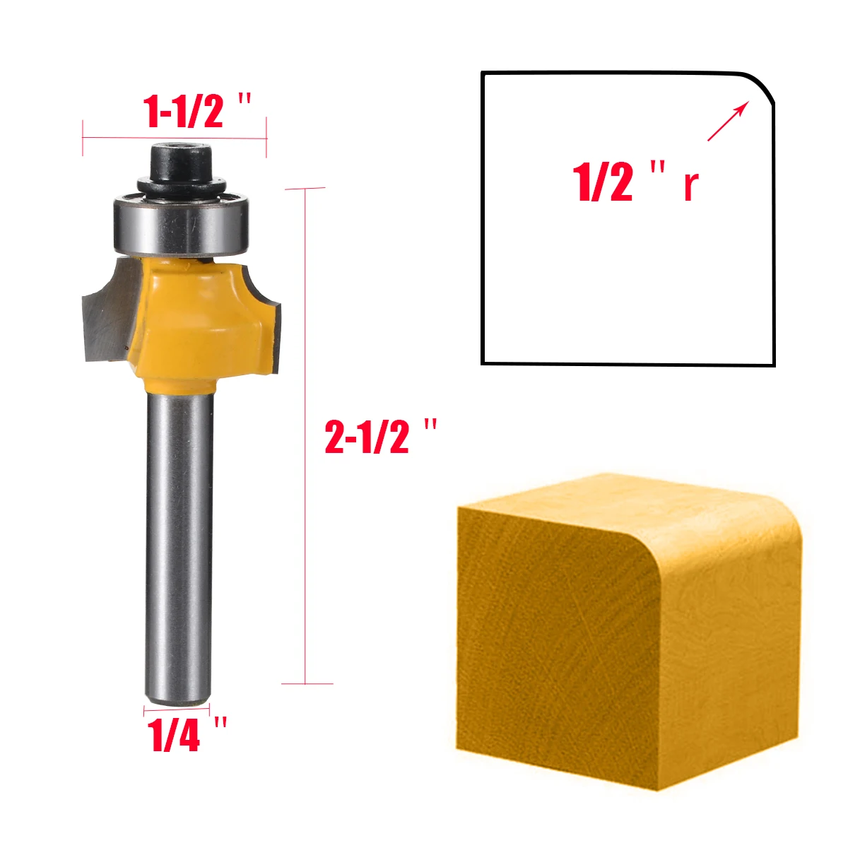 4pcs 1/4" Shank Round Over Router Bit Set 1/2" 3/8" 1/4" 1/8" Radius for Wooworking Cutter Tool