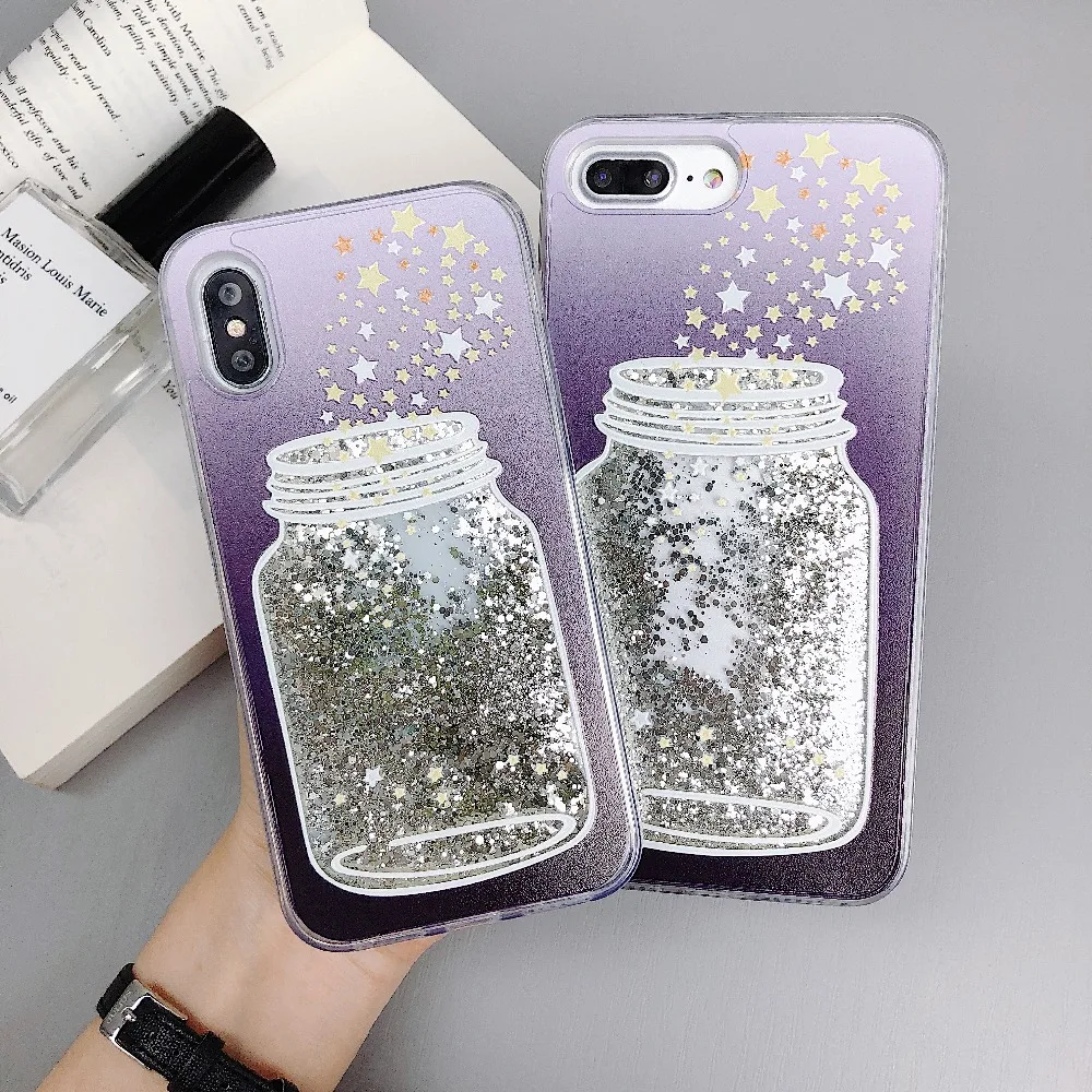 

For iPhone X Phone Case Wishing Bottle Liquid Quicksand Silicone PC+TPU Cover For iPhone 8 Plus 7 Plus 6 6S Plus Phone bag