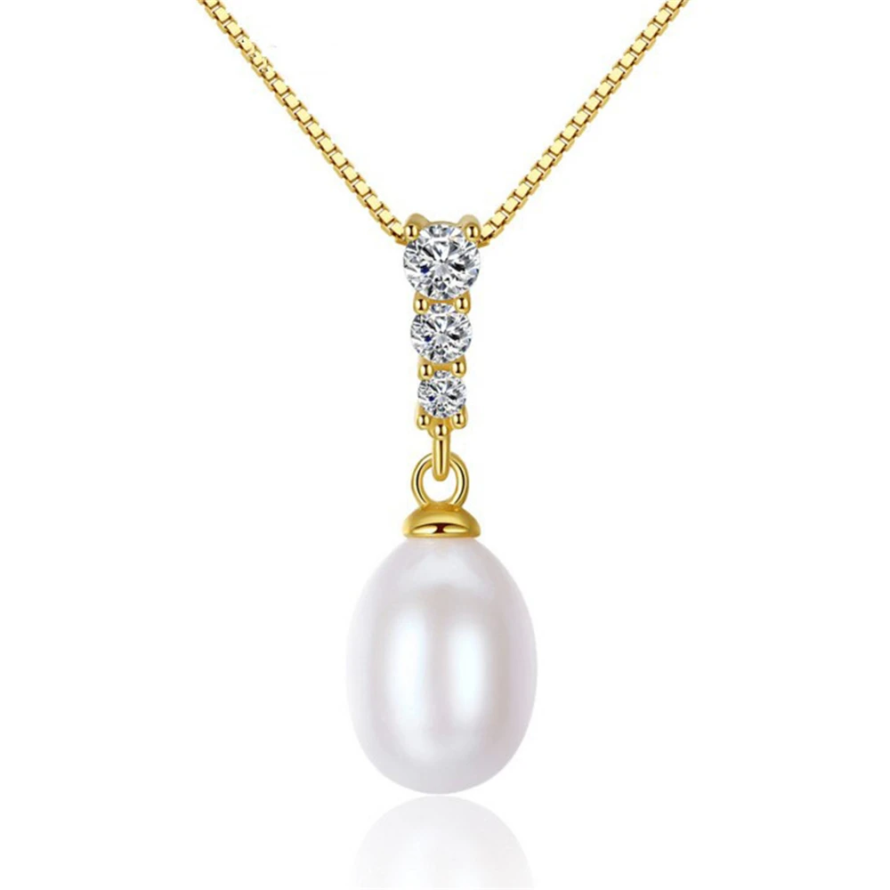 

N026 2019 New 8-9 mm Freshwater Pearl Pendant S925 Pure Silver Fashion Female Oval Pearl Necklace Gifts