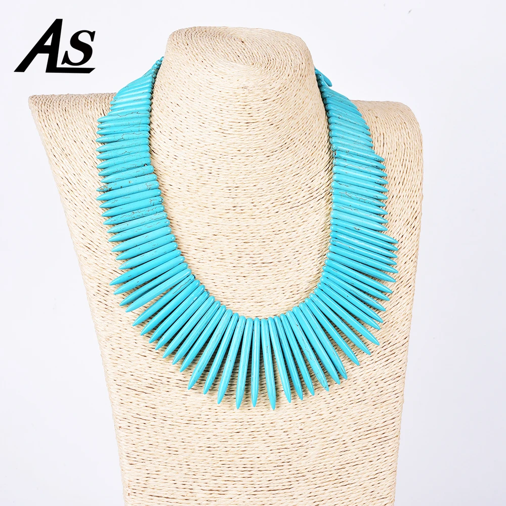 

Asingeloo Fashion Turquoises Round Bead Strand Statement Necklaces Stone Necklace for Women Minimalist Jewelry Gift